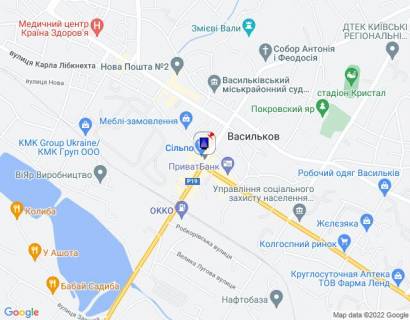 Ситилайт A в Василькове, 1,2х1,8  м. Васильків, вул. Соборна, 64/1, біля магазину "Сільпо" та повороту на вул. Володимирська, через 190м після перехрестя з вул. Юних Комунарів, через 270м після перехрестя з вул. Шевченка та вул. Покровська схема