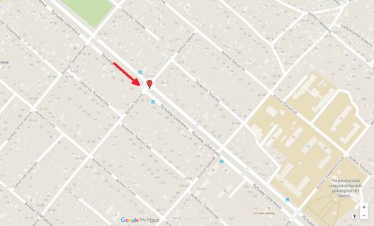 Билборд A в Черкассах, 3в*6ш  бул. Шевченка - вул. Казбетська (Красіна) (в центр) схема