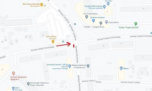 Білборд, Бігборд (Борд)  + у Черкасах, 6*3  вул. Припортова - вул. Волкова схема