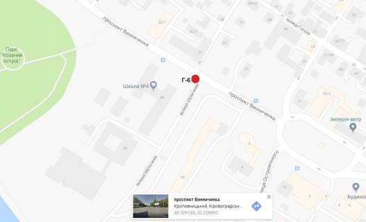 Білборд, Бігборд (Борд)  B у Кропивницький (Кіровоград), 3х6  пр-т Винниченко/вул.Шульгіних (Калініна) схема