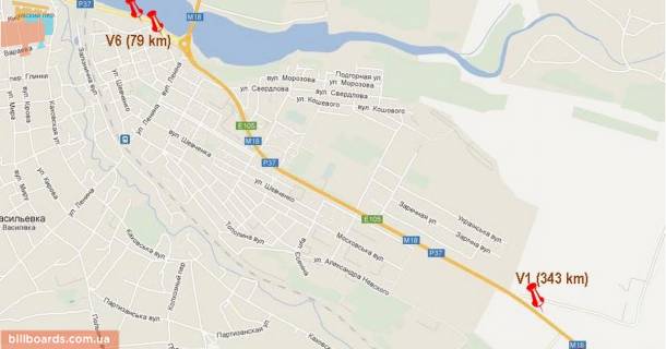 Билборд B в Васильевке, 3x6  Симферопольская тр - ГАИ 500 м схема
