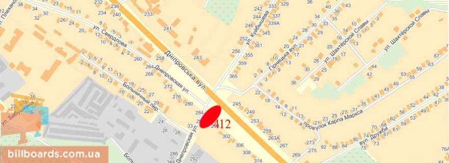 Билборд  в Павлограде вул. Дніпровська - авторинок, СШ № 12 схема
