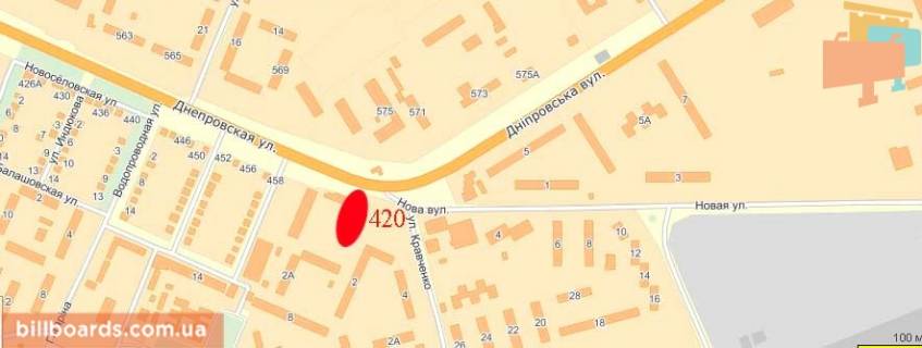 Билборд  в Павлограде вул. Дніпровська - торговий комплекс "Мрія" схема