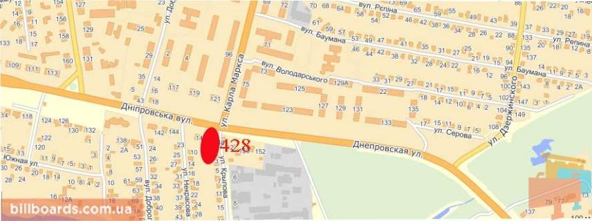 Билборд  в Павлограде вул. Центральна - вул. Дніпровська,  № 146 схема