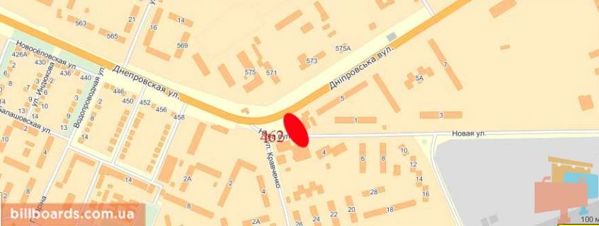 Билборд  в Павлограде вул. Нова, 2а - ОРБІТА (правий) схема