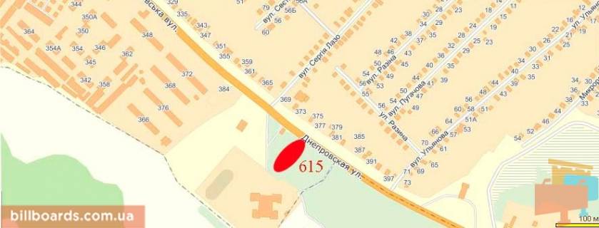 Билборд  в Павлограде вул. П. Сагайдачного - СШ № 20 схема