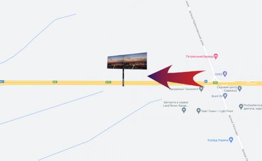 Билборд B в Бровары, 3х6  Бровари Окружна/поворот на Княжичі (В) правий - на Бровари,Київ схема