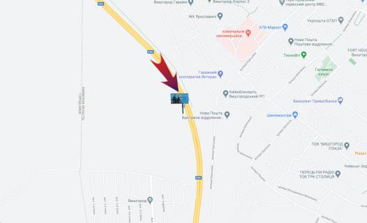 Білборд, Бігборд (Борд)  A у Вишгороді, 3х6  Мінський пр-т/ 2 км від перекрестя,наліво на Вишгород,прямо на вул.Богатирська  (А) схема