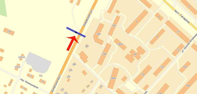 Білборд, Бігборд (Борд)  B у Бровари, 3х6  Бровари вул.Київська /150м до поворота на вул.Героїв України (колишня вул.Гагаріна) (В) з Київа/150м до Сільпо схема