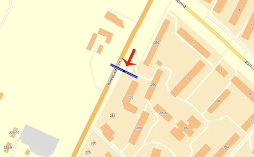 Билборд B в Бровары, 3х6  Бровари вул Київська 286 (В) - в Київ/100м від вул Гагарина/Чорновола схема