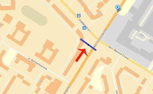 Билборд B в Тернополе, 3х6  вул.Київська/вул.15 Квітня (В) схема